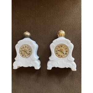 Vintage Avon Lot of 2 Charisma Foaming Bath Oil Milk Glass Clocks White 3/4 Fill